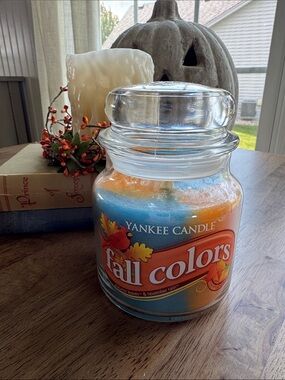 Rare Yankee Candle Fall Colors Swirl Jar 2014 Autumn Leaves and November Rain.